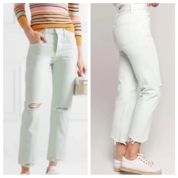 J Brand Denim - J Brand Jeans Womens 26 Green Straight Leg Frayed Hem High Rise Button Fly NWT